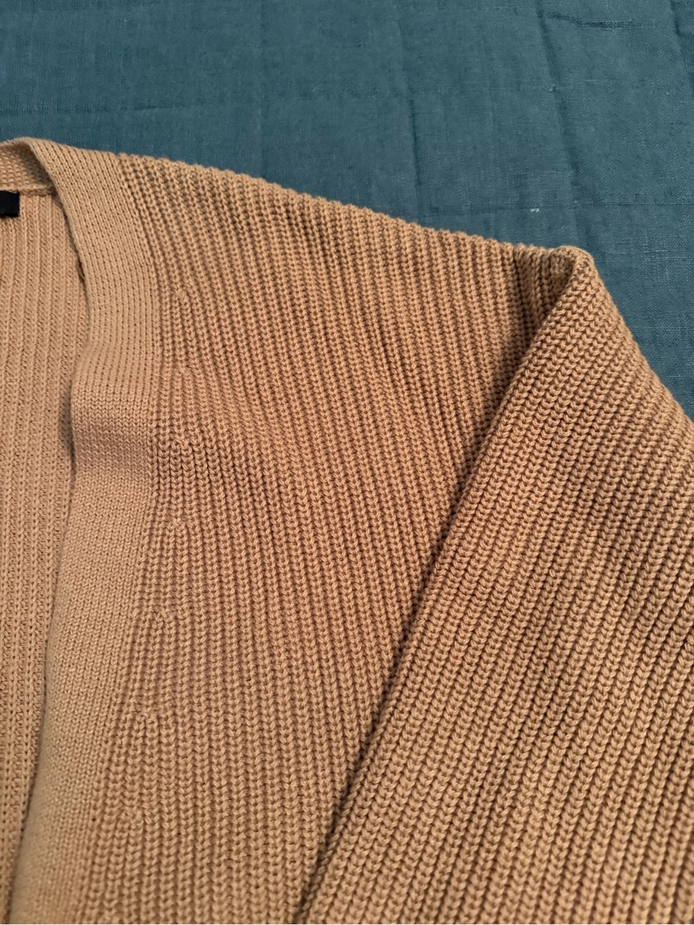 Frye Women’s 100% Cotton Ribbed Open-Front Cardigan Sweater - Camel - Picture 5 of 5